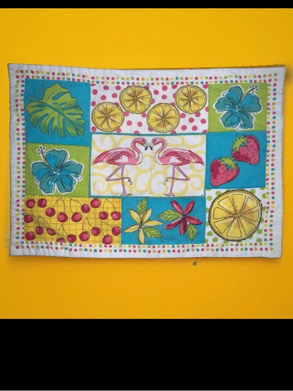 Set of 3 True Living Quilted Tropical Flamingo Placemats 13x18